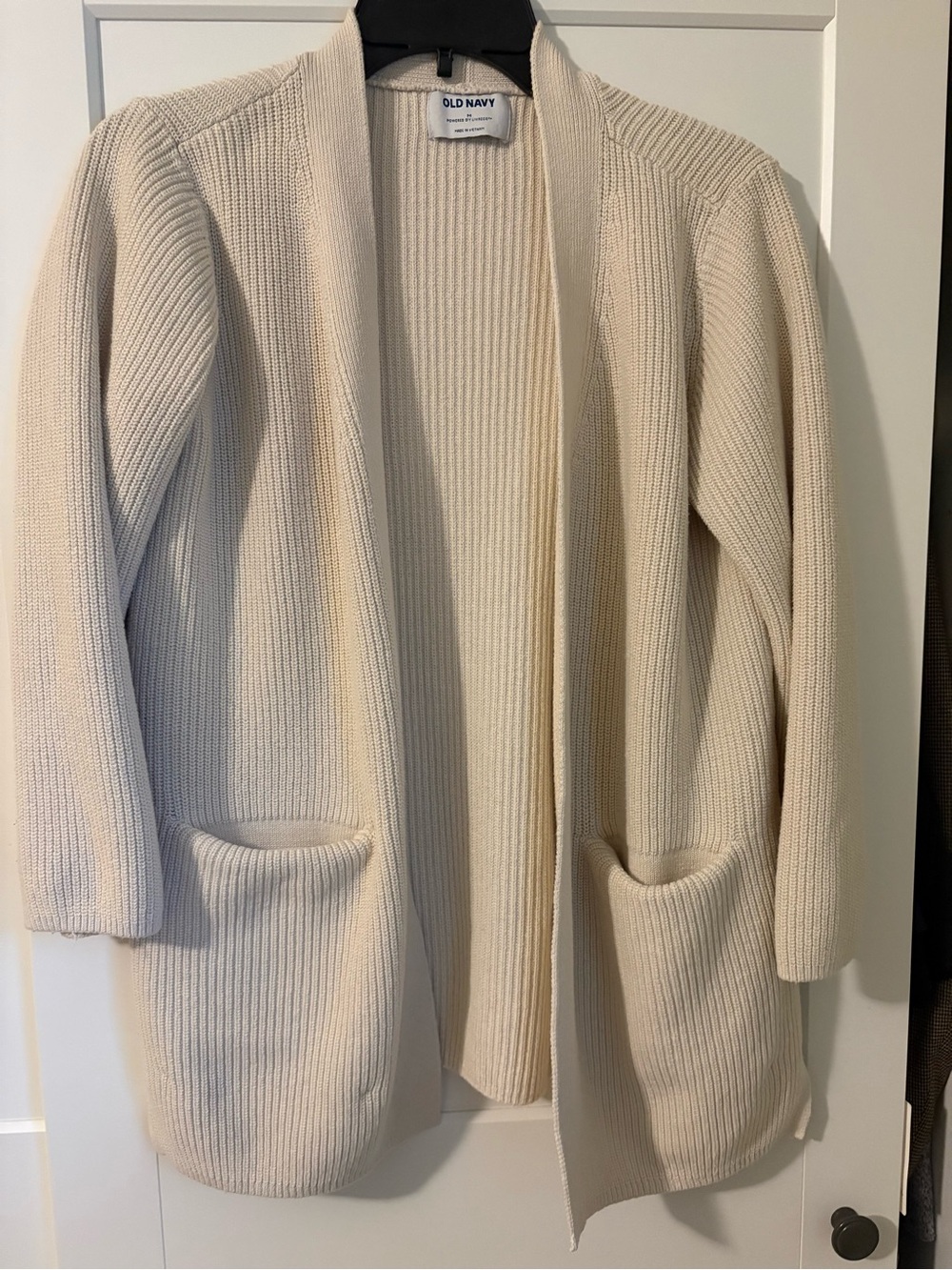 Old Navy Cream Ribbed Open-Front Cardigan with Pockets